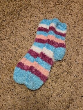 Cozy Striped Fuzzy Socks - Blue, Pink & Purple